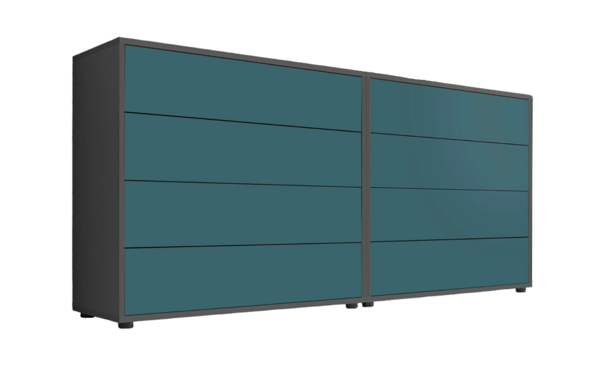 MID.YOU ŠIROKÁ KOMODA, antracitová, petrolej, 158/73/33 cm