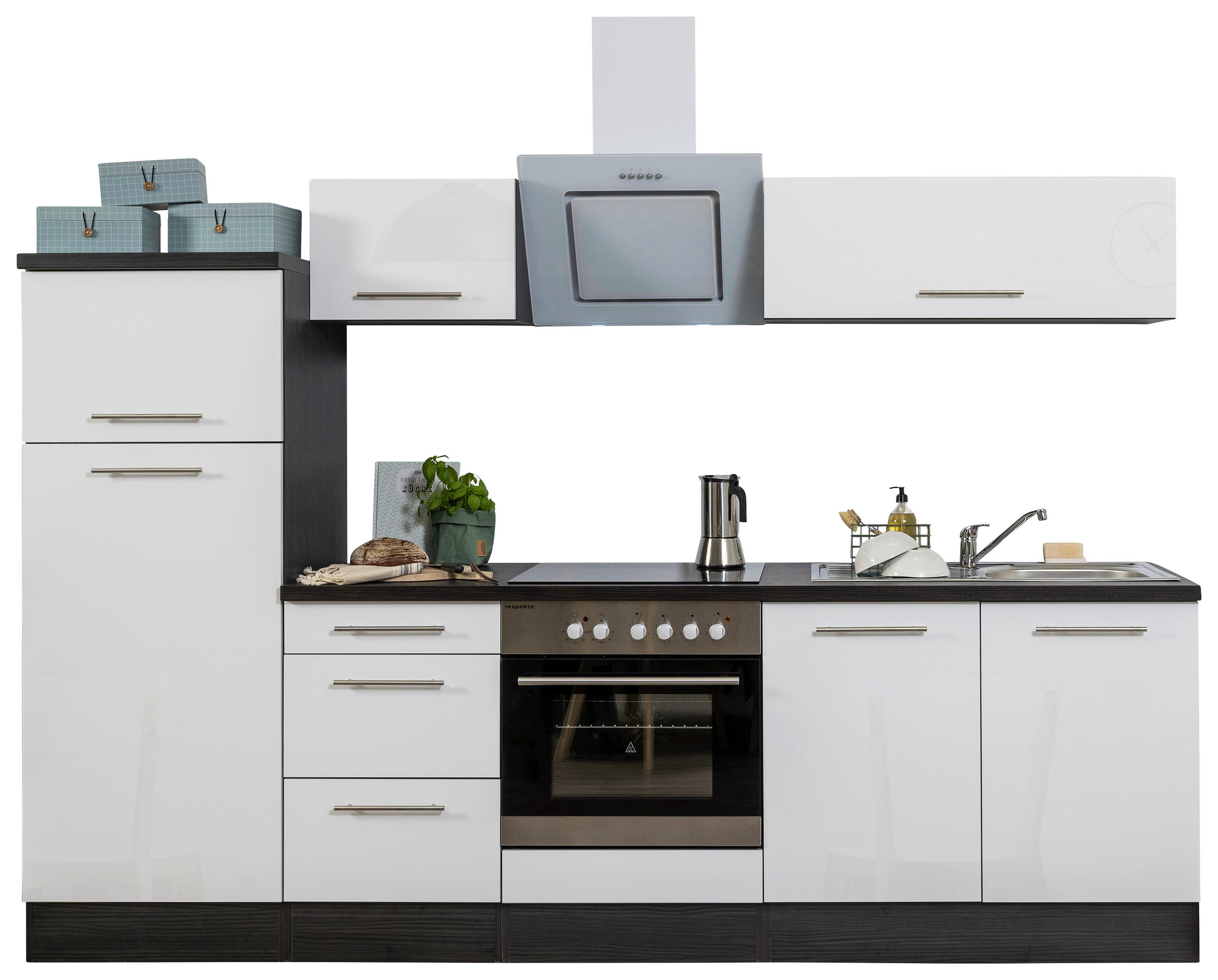 MODULKÖK 270 cm   i grå, vit  - vit/aluminiumfärg, Klassisk, metall/trämaterial (270cm) - Respekta
