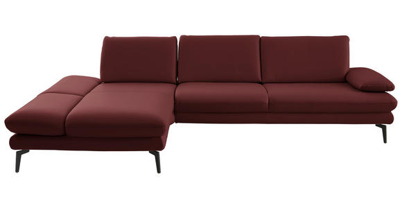 ECKSOFA in Echtleder Brombeere 195/308 cm - Brombeere/Schwarz, Design, Leder/Metall (195/308cm) - Dieter Knoll