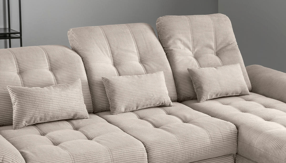 ECKSCHLAFSOFA in Cord Beige  - Beige/Schwarz, Modern, Textil/Metall (273/189cm) - Livetastic
