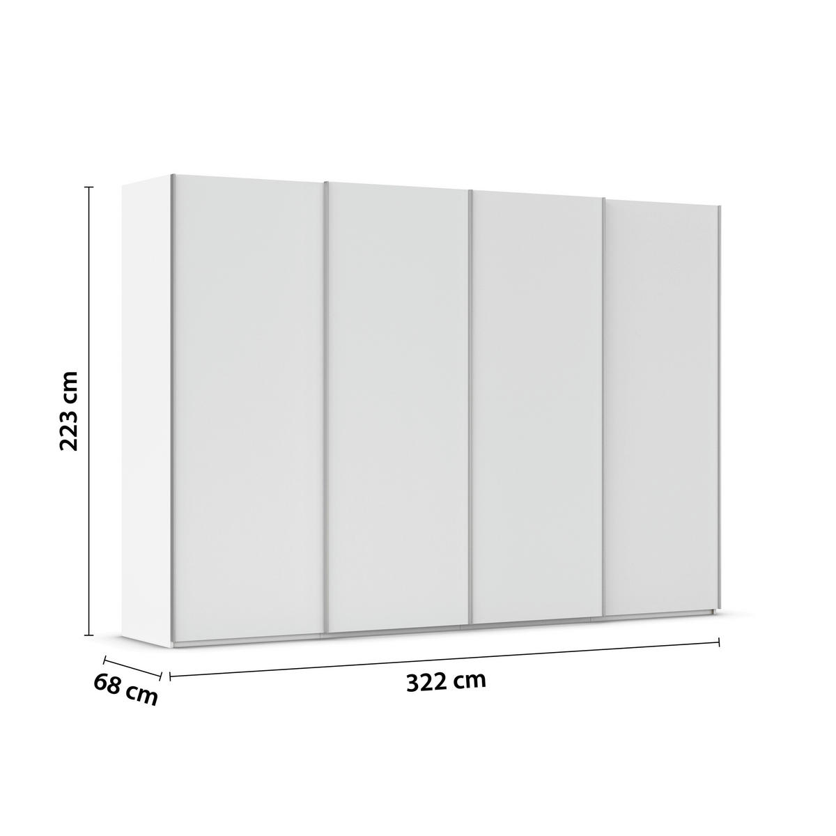 SCHWEBETÜRENSCHRANK 322/223/68 cm 4-türig Weiß, Weiß Hochglanz  - Weiß Hochglanz/Alufarben, Basics, Holzwerkstoff/Metall (322/223/68cm) - Novel