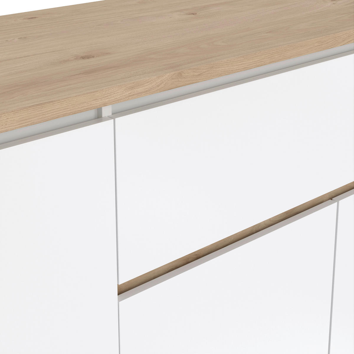 SIDEBOARD  in 197/84/48 cm  - Weiß Hochglanz/Eichefarben, KONVENTIONELL, Holzwerkstoff (197/84/48cm) - Boxxx