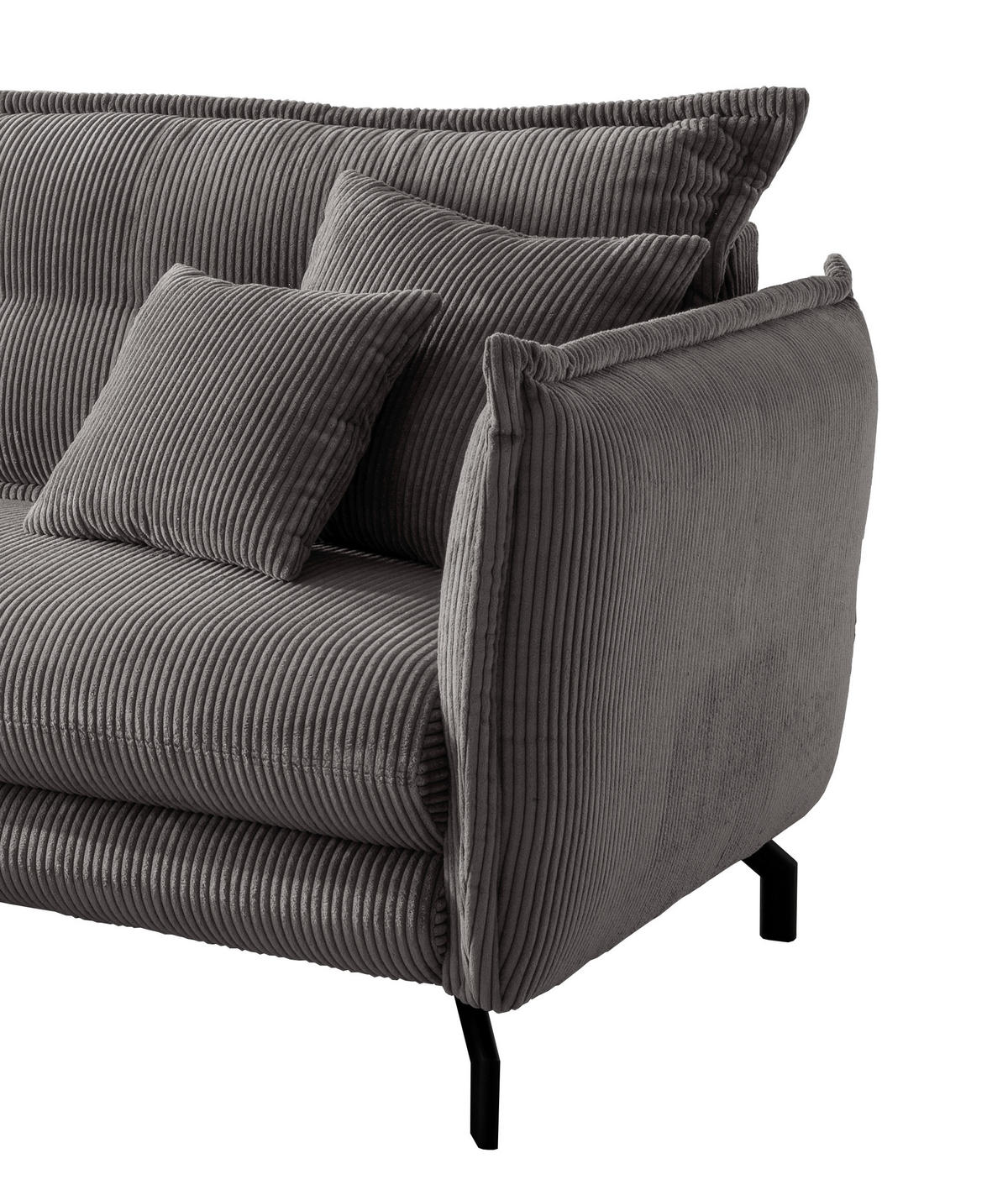 ECKSOFA Grau Cord  - Schwarz/Grau, MODERN, Textil/Metall (180/255cm) - Livetastic