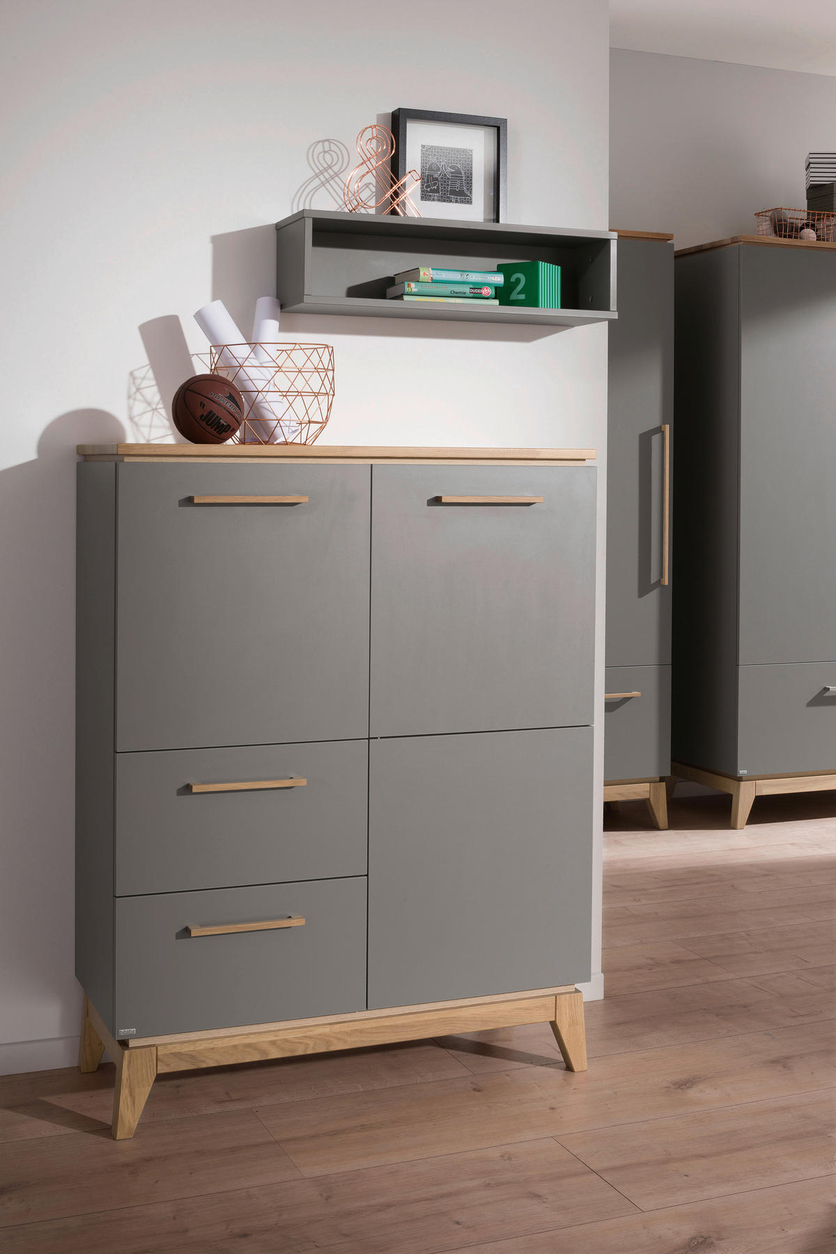 GYEREKKOMÓD Sten  - tölgyfa színű/szürke, Design, faalapú anyag/fa (94,8/123,1/39,6cm) - Paidi