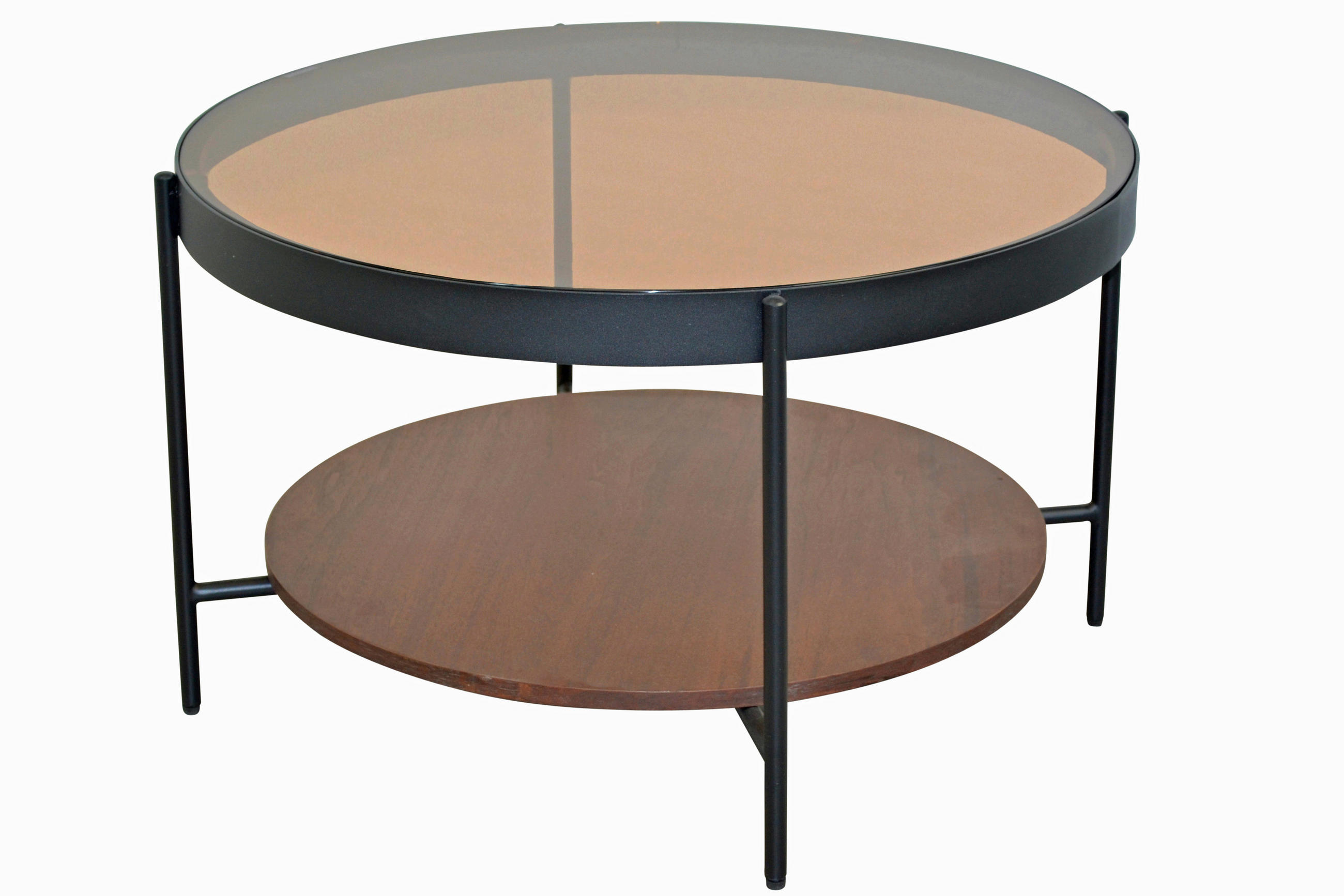 COUCHTISCH Sicherheitsglas, Farbglas 74/74/43 cm rund Bernsteinfarben  - Bernsteinfarben/Schwarz, Design, Glas/Holzwerkstoff (74/74/43cm) - MID.YOU