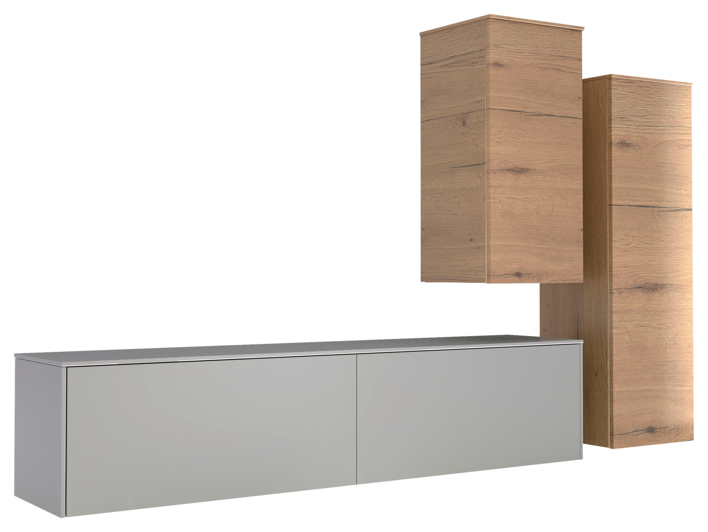 WOHNWAND 3-teilig  in Eichefarben, Hellgrau, Hellbraun  234/174/37 cm  - Hellbraun/Eichefarben, Design, Holzwerkstoff (234/174/37cm) - Celina Home