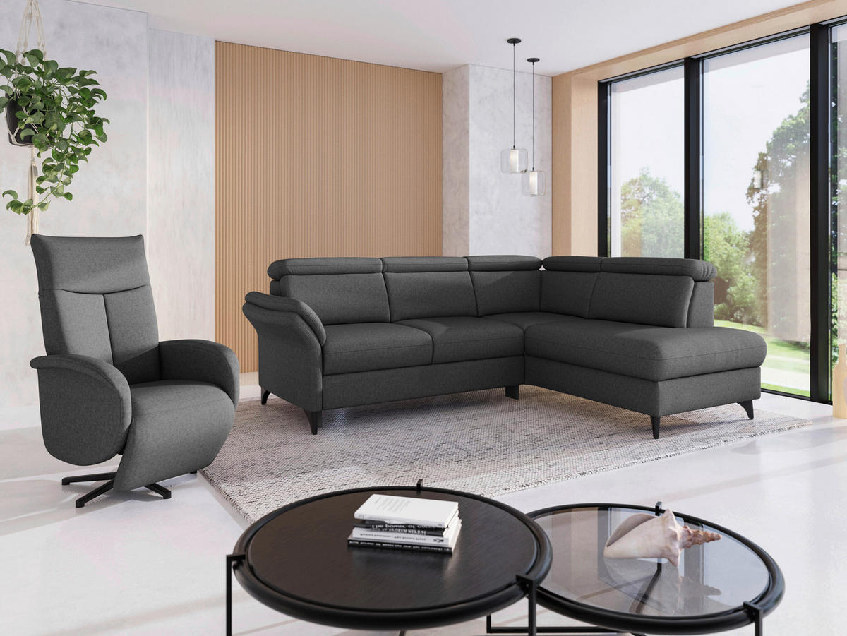 ECKSOFA Flachgewebe Dunkelgrau  - Dunkelgrau/Schwarz, Konventionell, Textil/Metall (247/193cm) - Sit & More