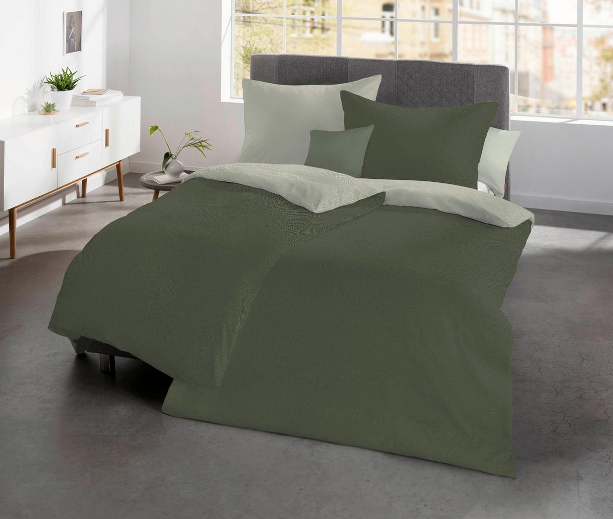 WENDEBETTWÄSCHE Lech Flanell 135/200 cm  - Silberfarben/Olivgrün, Design, Textil (135/200cm) - Fleuresse