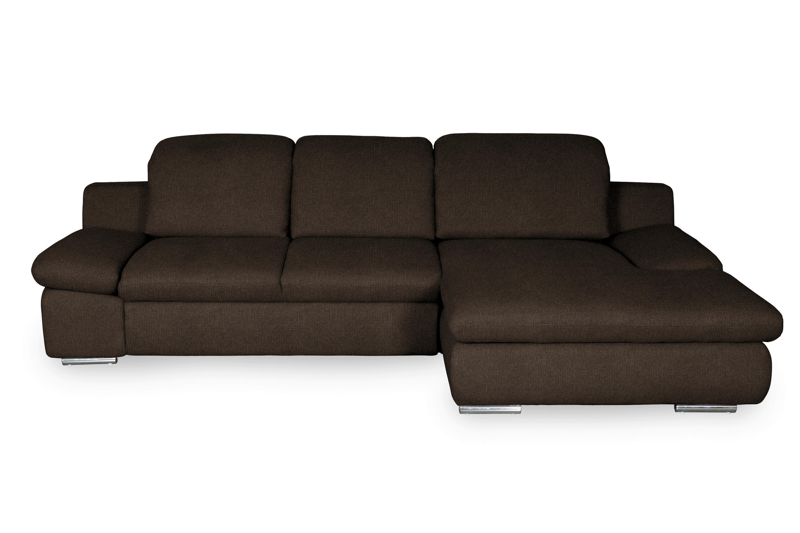 ECKSOFA Braun Chenille Rücken echt, Armteilverstellung, Kopfteilverstellung, Kopfstütze  - Chromfarben/Braun, Design, Textil/Metall (286/165cm) - Livetastic