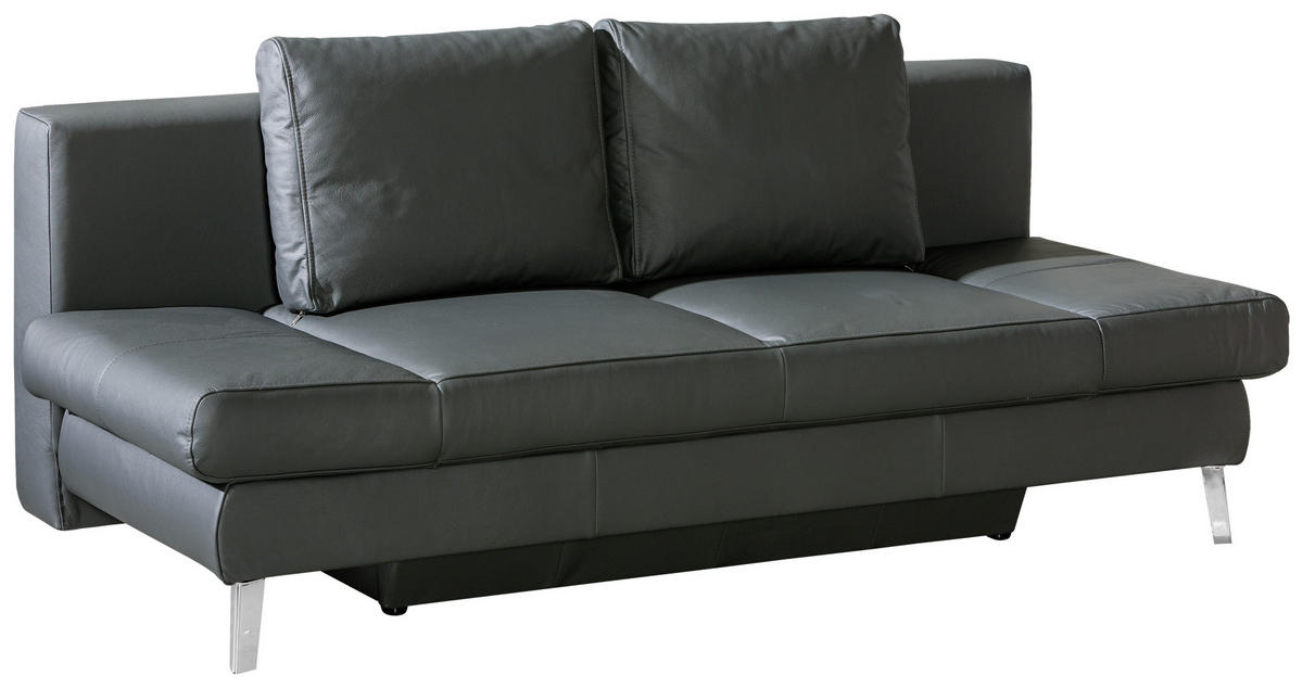 SCHLAFSOFA Anthrazit Echtleder  - Chromfarben/Anthrazit, KONVENTIONELL, Leder/Metall (200/85/90cm) - Novel