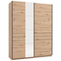 SCHWEBETÜRENSCHRANK 145,5/217,5/60 cm 2-türig Eiche Artisan  - Schwarz/Eiche Artisan, MODERN, Holzwerkstoff/Metall (145,5/217,5/60cm) - MID.YOU