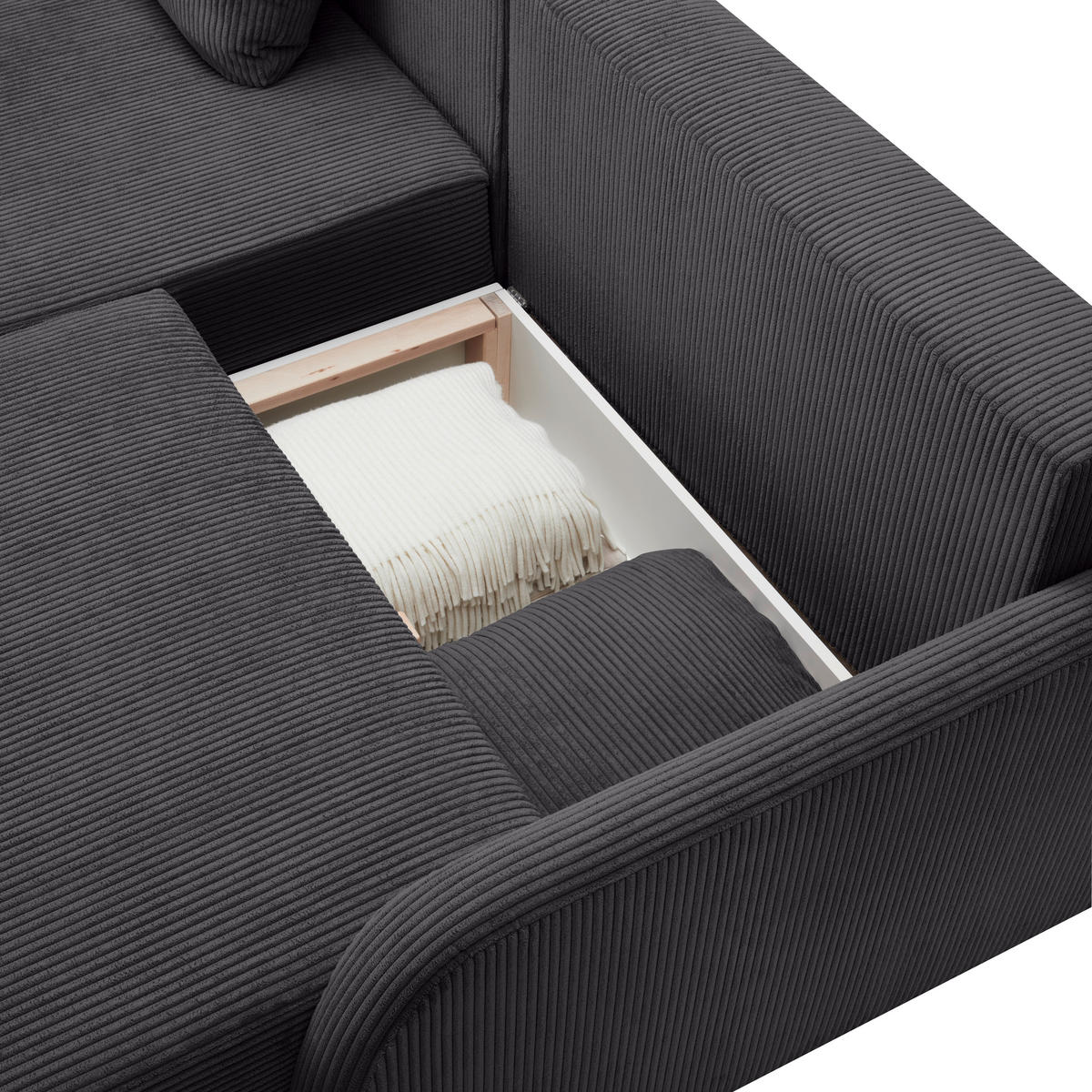 ECKSOFA Dunkelgrau Cord  - Dunkelgrau/Schwarz, KONVENTIONELL, Kunststoff/Textil (217/146cm) - Carryhome