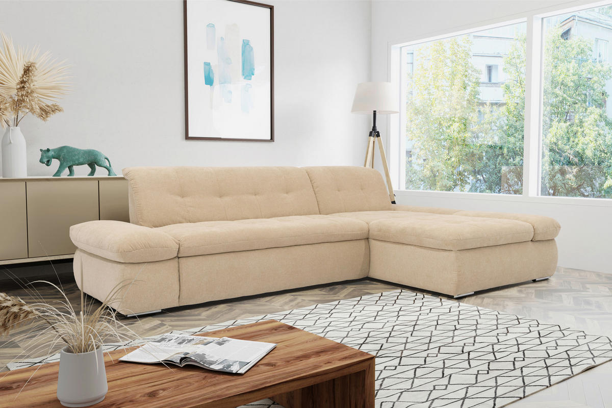 ECKSOFA Beige Mikrofaser  - Chromfarben/Beige, KONVENTIONELL, Textil/Metall (300/172cm) - MID.YOU