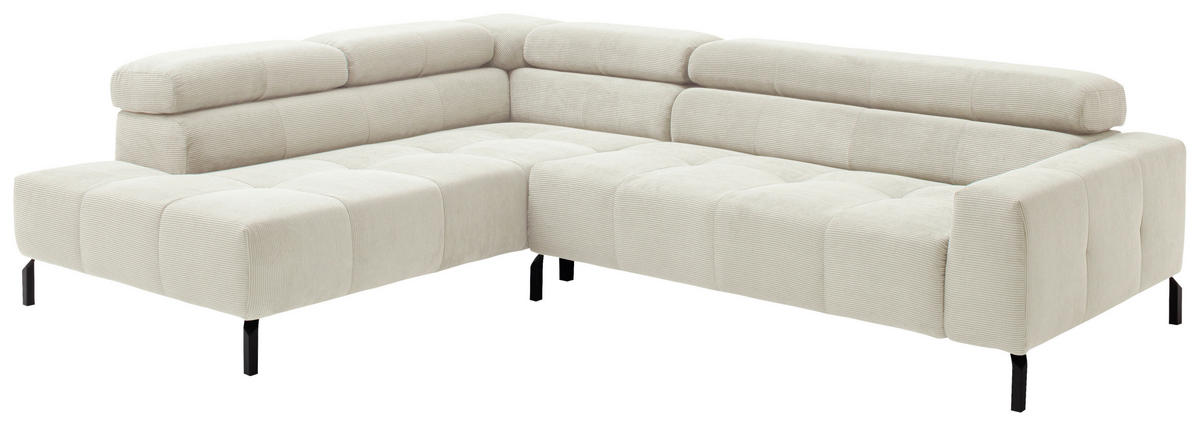 SEDEŽNA GARNITURA, rebrasti žamet bela  - črna/bela, Moderno, kovina/tekstil (308-311/219cm) - Pure Home Comfort