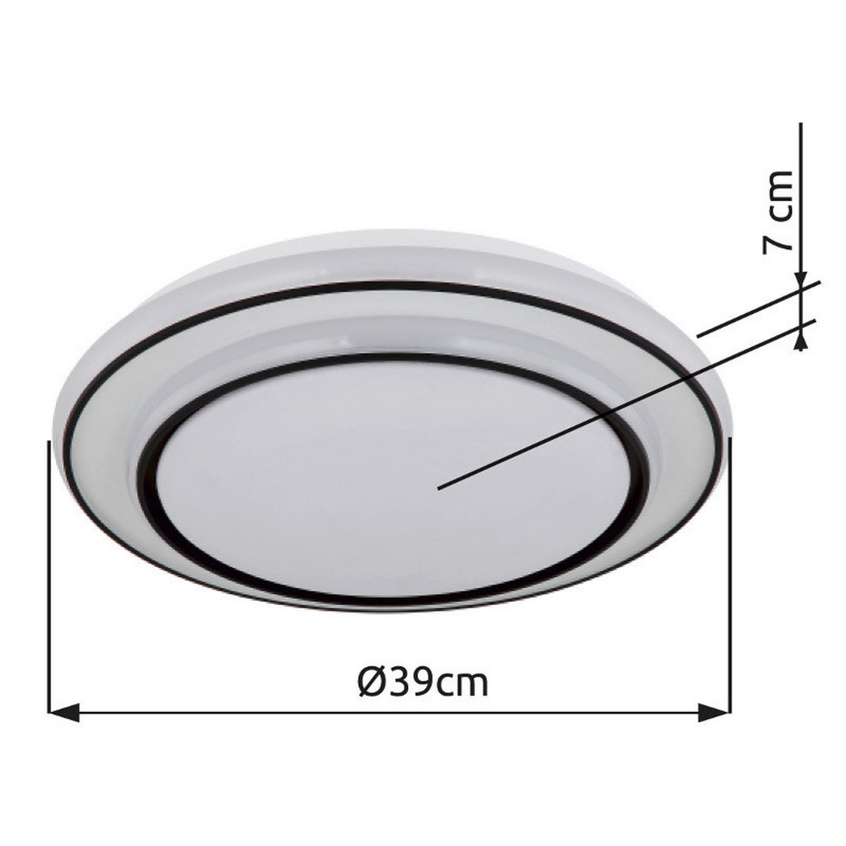 LED-DECKENLEUCHTE  39/7 cm    - Weiss/Schwarz, Konventionell, Kunststoff/Metall (39/7cm) - Globo