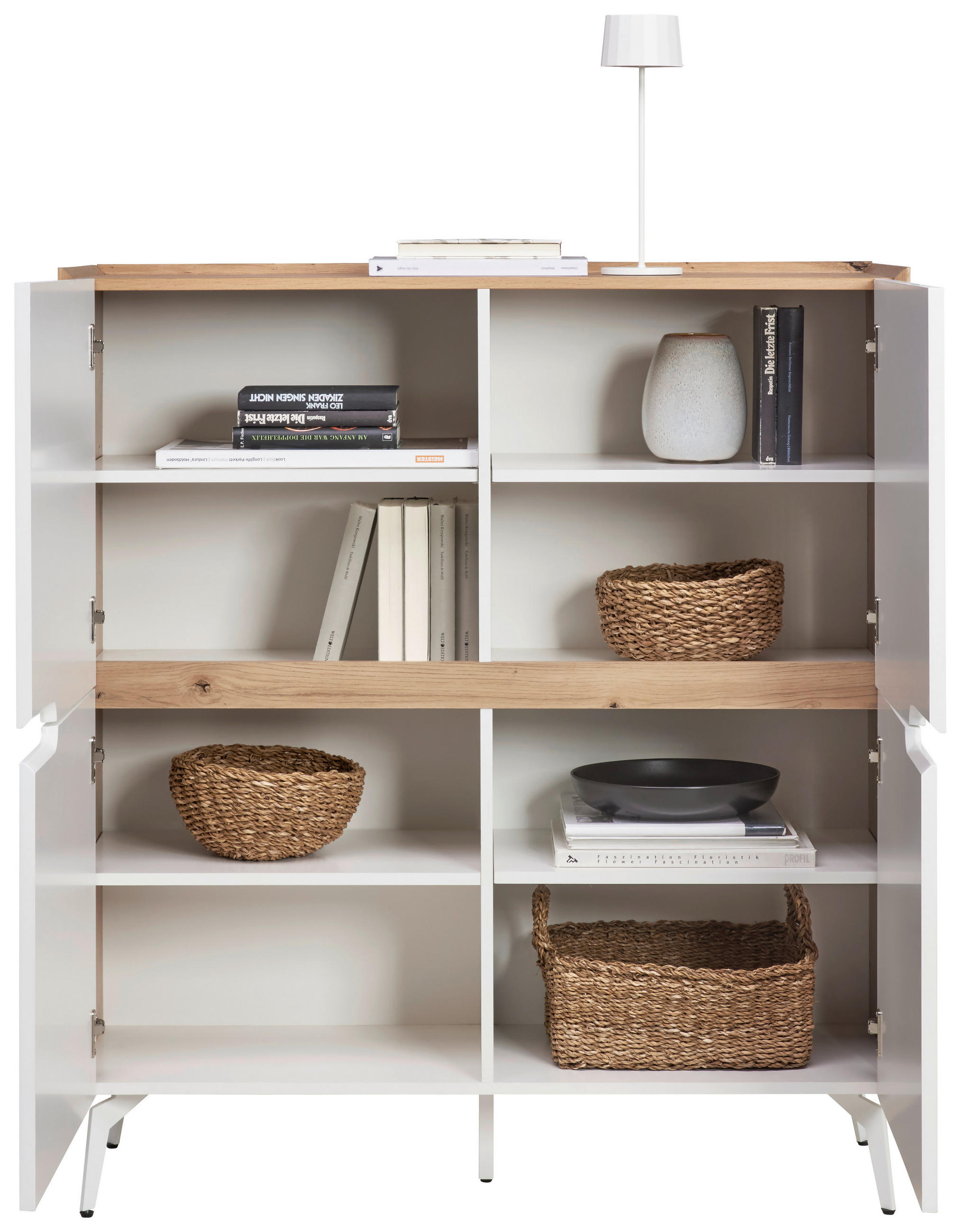 Thumbnail - Carryhome Highboard, Weiß, Eiche Artisan, Metall, Holzwerkstoff, 6 Fächer, 110x124x40 cm, Bsci, Beimöbel erhältlich, ste...