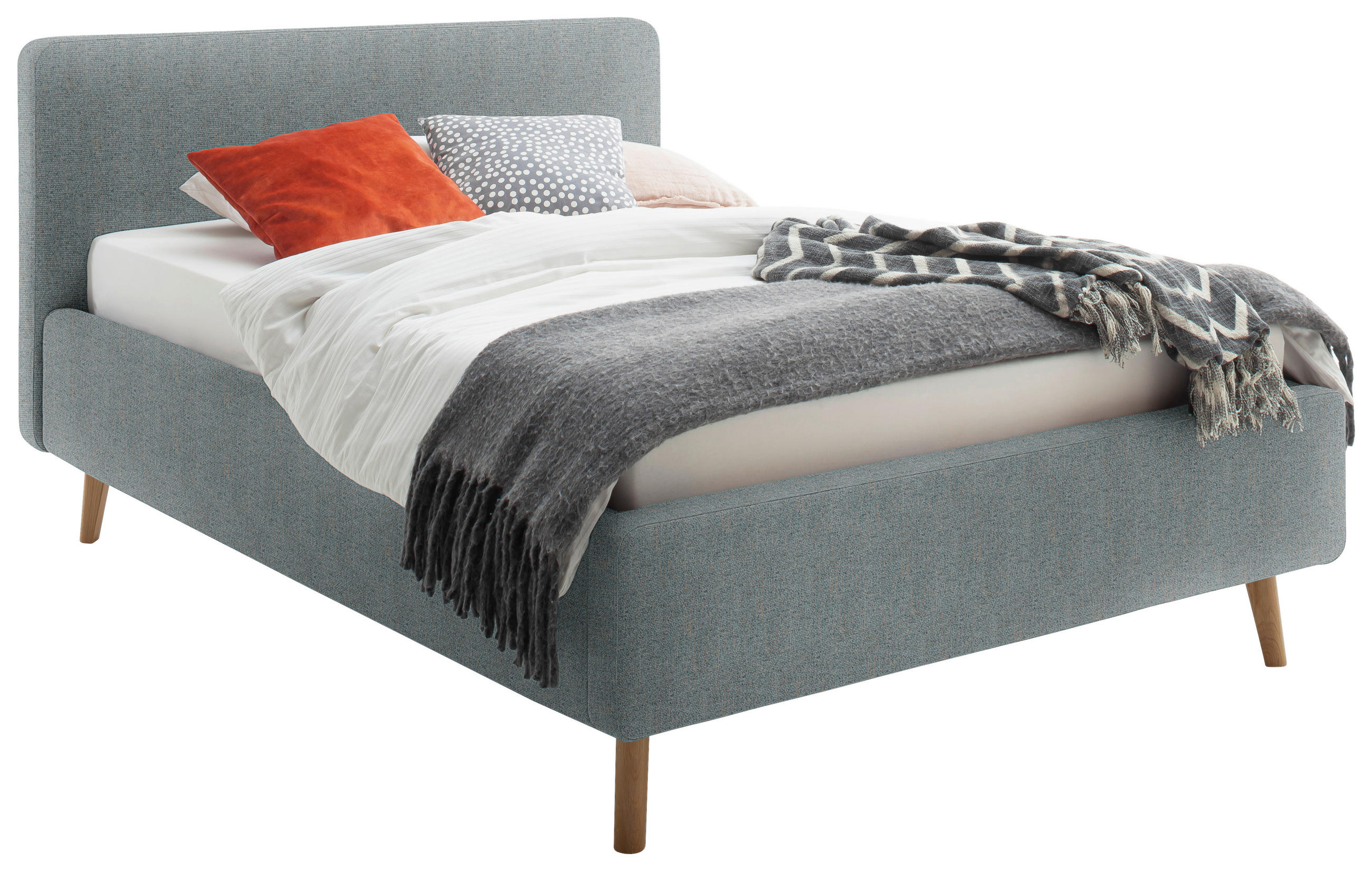 POLSTERBETT 140/200 cm,  in Türkis, Lattenrost, Bettkasten,  - Türkis/Eichefarben, Design, Holz/Textil (140/200cm) - Xora