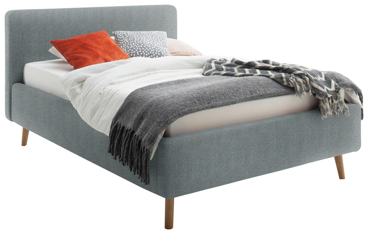 POLSTERBETT 140/200 cm,  in Türkis, Lattenrost, Bettkasten,  - Türkis/Eichefarben, Design, Holz/Textil (140/200cm) - Xora
