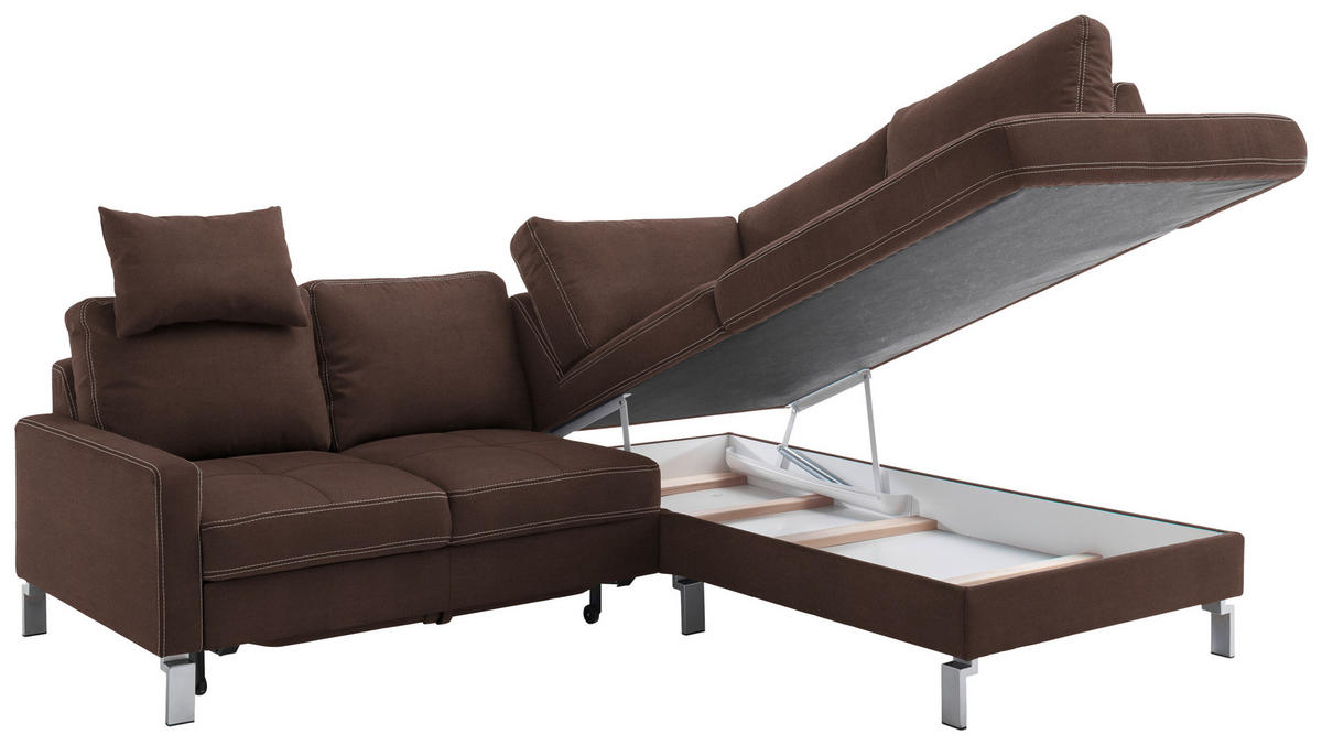 ECKSOFA in Mikrofaser Braun  - Chromfarben/Beige, Design, Textil/Metall (229/200cm) - Pure Home Lifestyle
