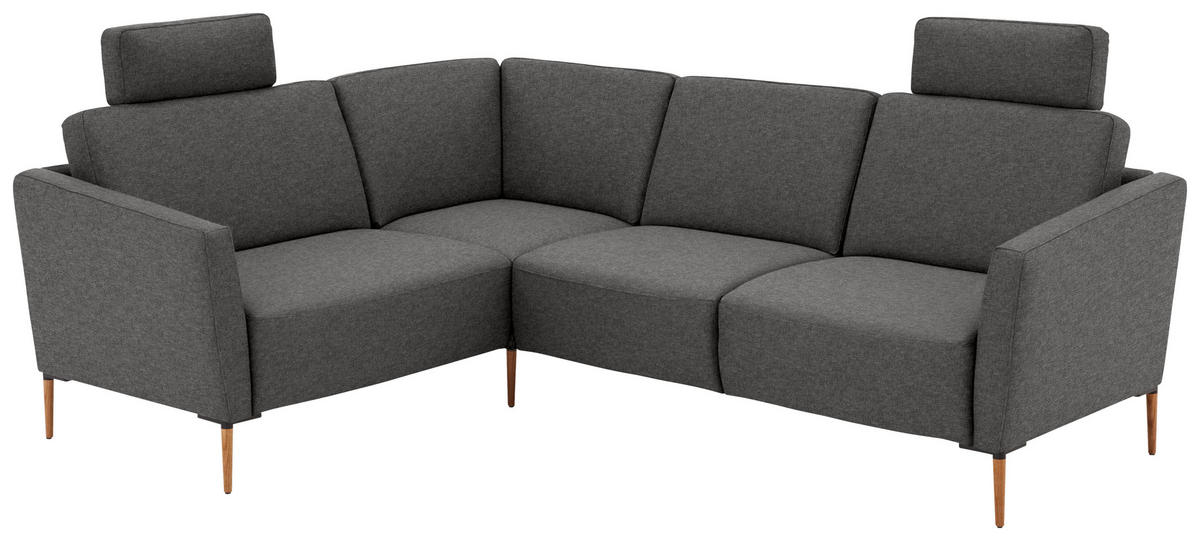ECKSOFA  in Flachgewebe Anthrazit Rücken echt  189/236 cm  - Eichefarben/Anthrazit, Design, Holz/Textil (189/236cm) - Valnatura