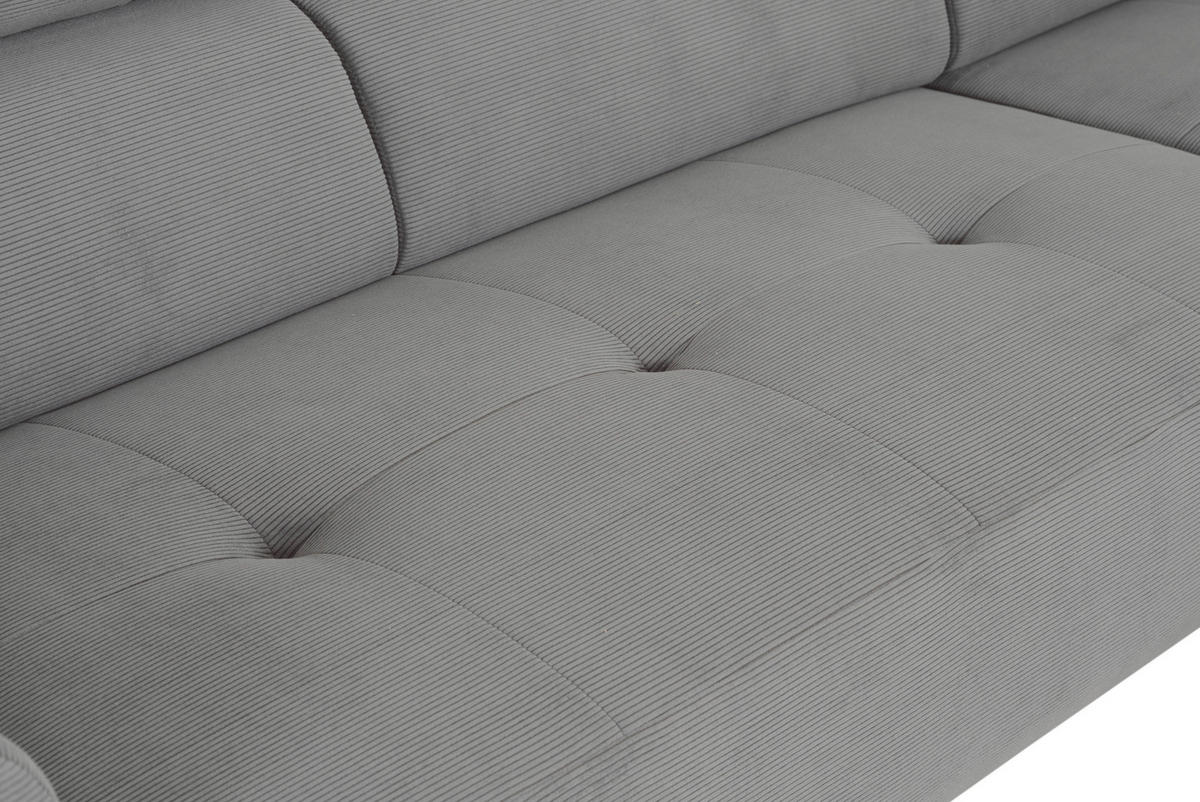 ECKSOFA Grau Feincord  - Schwarz/Grau, Design, Textil/Metall (280/205cm) - Xora