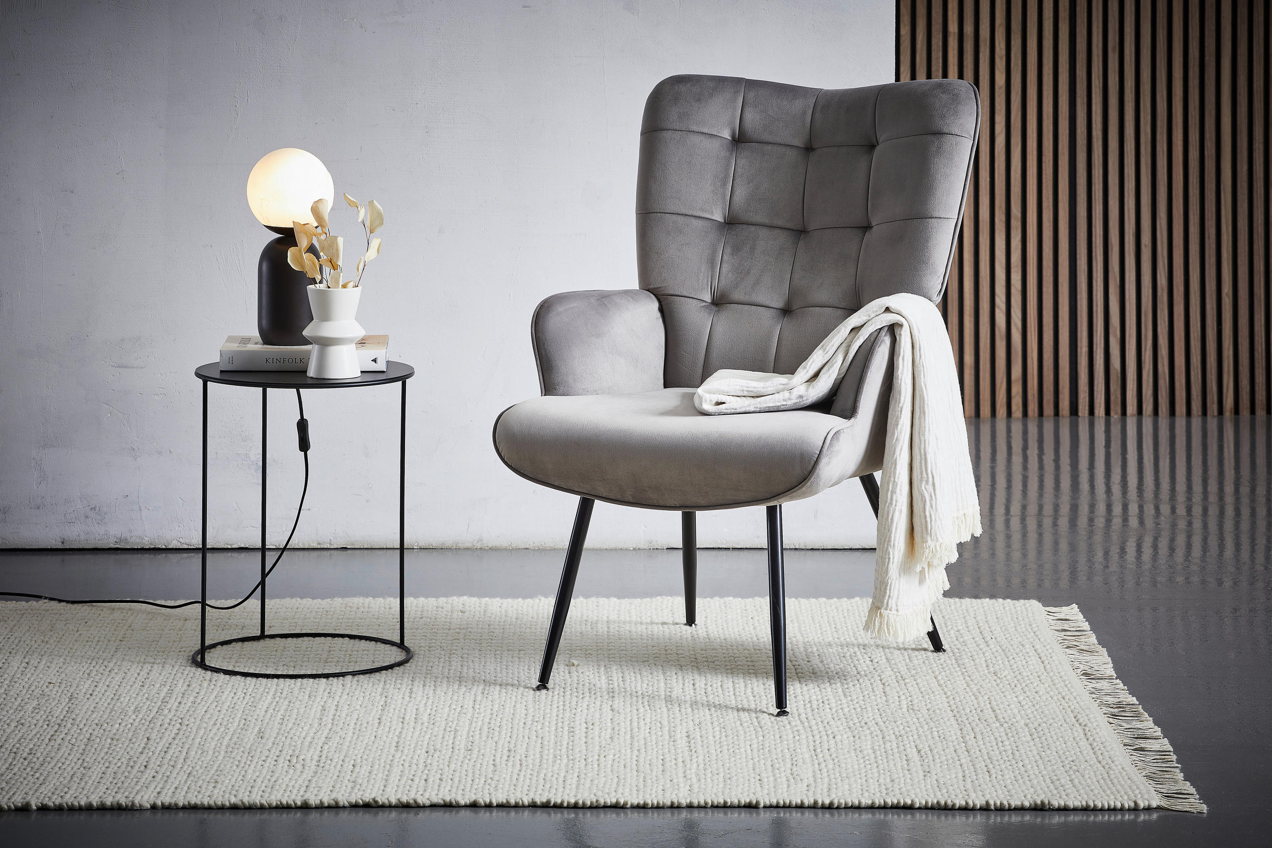 SESSEL Samt Grau, Schwarz    - Schwarz/Grau, Trend, Textil/Metall (67/96/85cm) - Xora