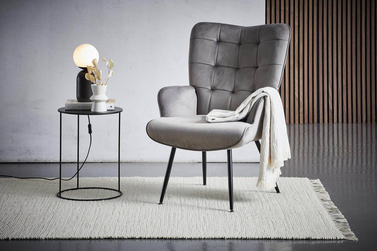 SESSEL Samt Grau, Schwarz    - Schwarz/Grau, Trend, Textil/Metall (67/96/85cm) - Xora