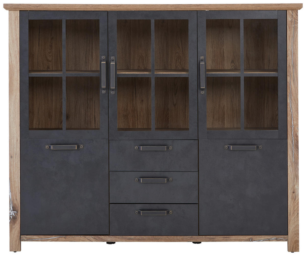 FÉLMAGAS SZEKRÉNY 149/125/40 cm  - tölgyfa/szürke, Modern, faalapú anyag/fém (149/125/40cm) - Hom`in