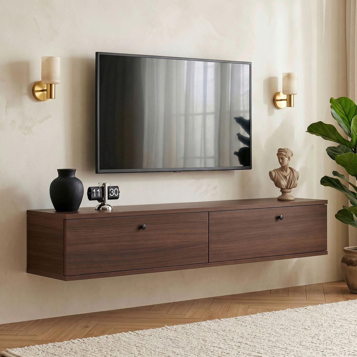 TV-ELEMENT Holzwerkstoff Walnussfarben  - Walnussfarben, MODERN, Holzwerkstoff (140/25/25cm) - MID.YOU