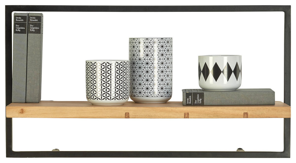 FALIPOLC 65/35/25 cm  - akáciaszínű/fekete, Trend, fa/fém (65/35/25cm) - Landscape