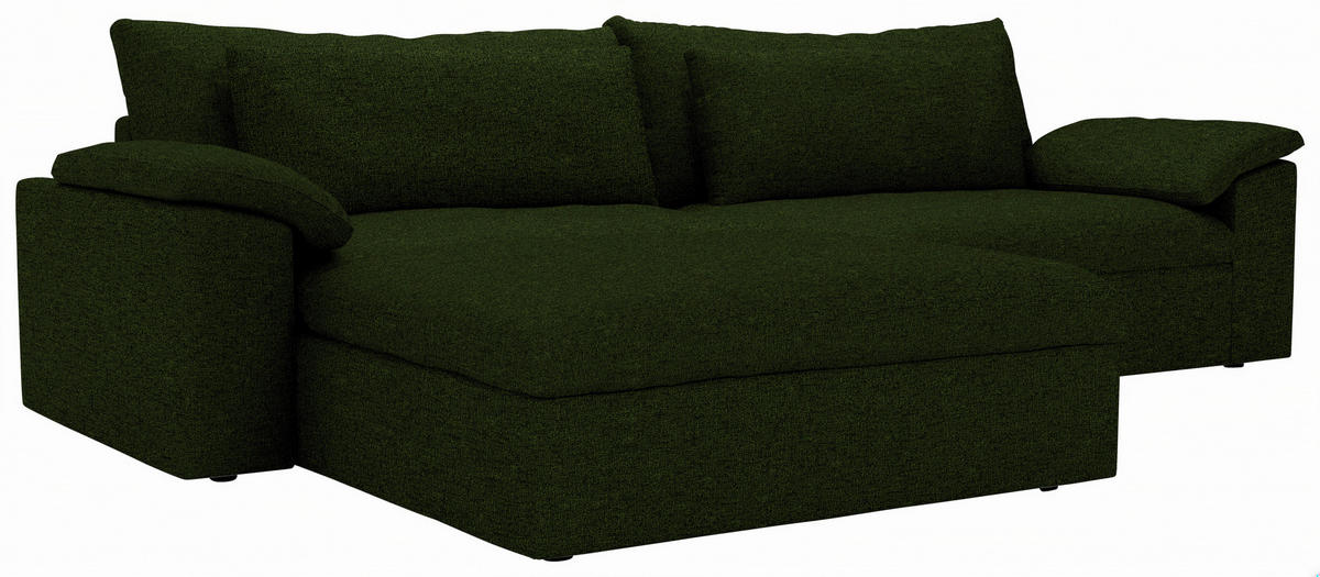 ECKSOFA Flachgewebe Dunkelgrün  - Dunkelgrün/Schwarz, Modern, Kunststoff/Textil (198/306cm) - Carryhome