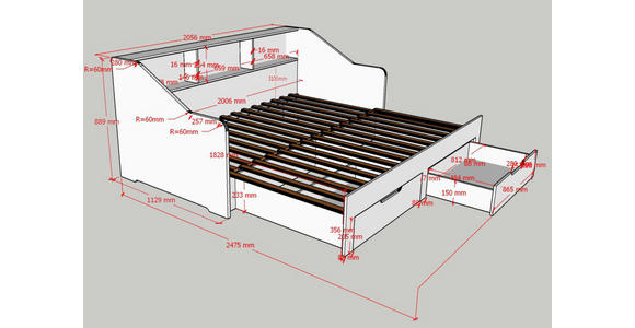 AUSZIEHBETT 90-180/200 cm  in Weiß  - Buchefarben/Weiß, KONVENTIONELL, Holzwerkstoff (90-180/200cm) - Carryhome