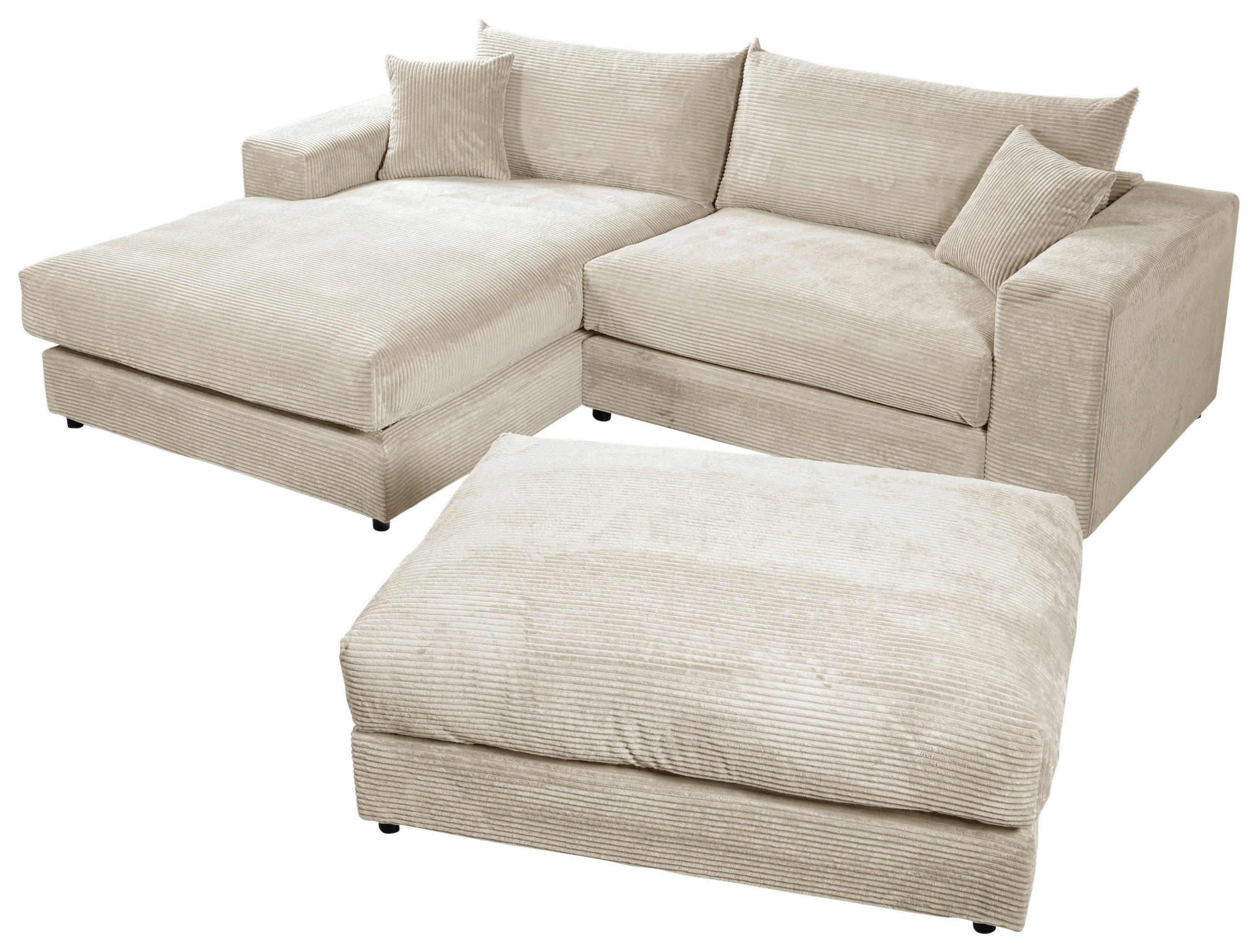 ECKSOFA FUNNY S Creme Cord, Velours Zierkissen, Rückenkissen, Hocker  - Creme/Schwarz, Basics, Kunststoff/Textil (180/265cm) - Livetastic
