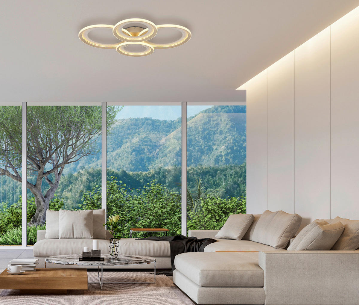 LED-DECKENLEUCHTE Glitra 85,5/64,5/9 cm  - Sandfarben/Silberfarben, Design, Kunststoff/Metall (85,5/64,5/9cm)