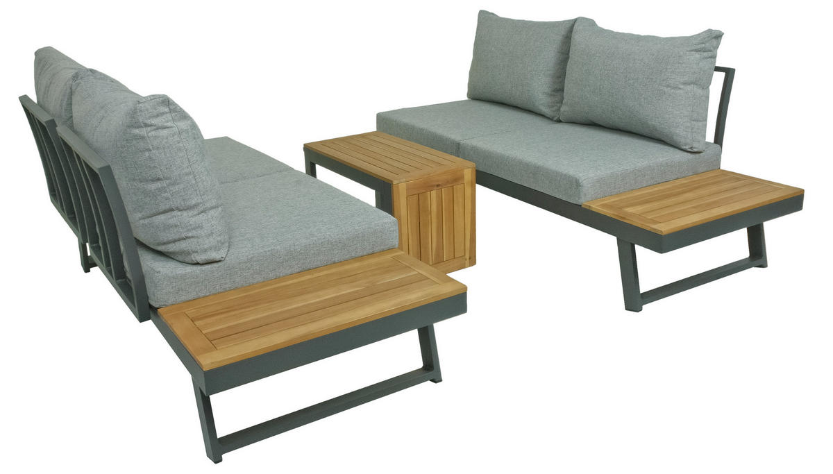 LOUNGEGARNITUR Akazie Hartholz Aluminium  - Schwarz/Braun, Basics, Holz/Kunststoff - Gardenson