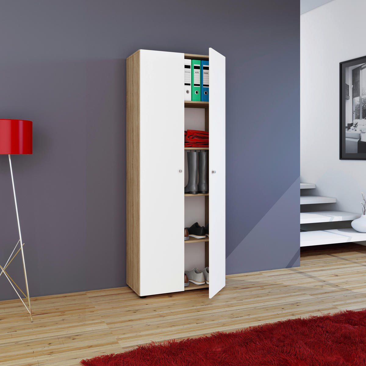 MEHRZWECKSCHRANK 70/178/39 cm  - Weiss/Eichefarben, Design, Holzwerkstoff/Kunststoff (70/178/39cm) - MID.YOU