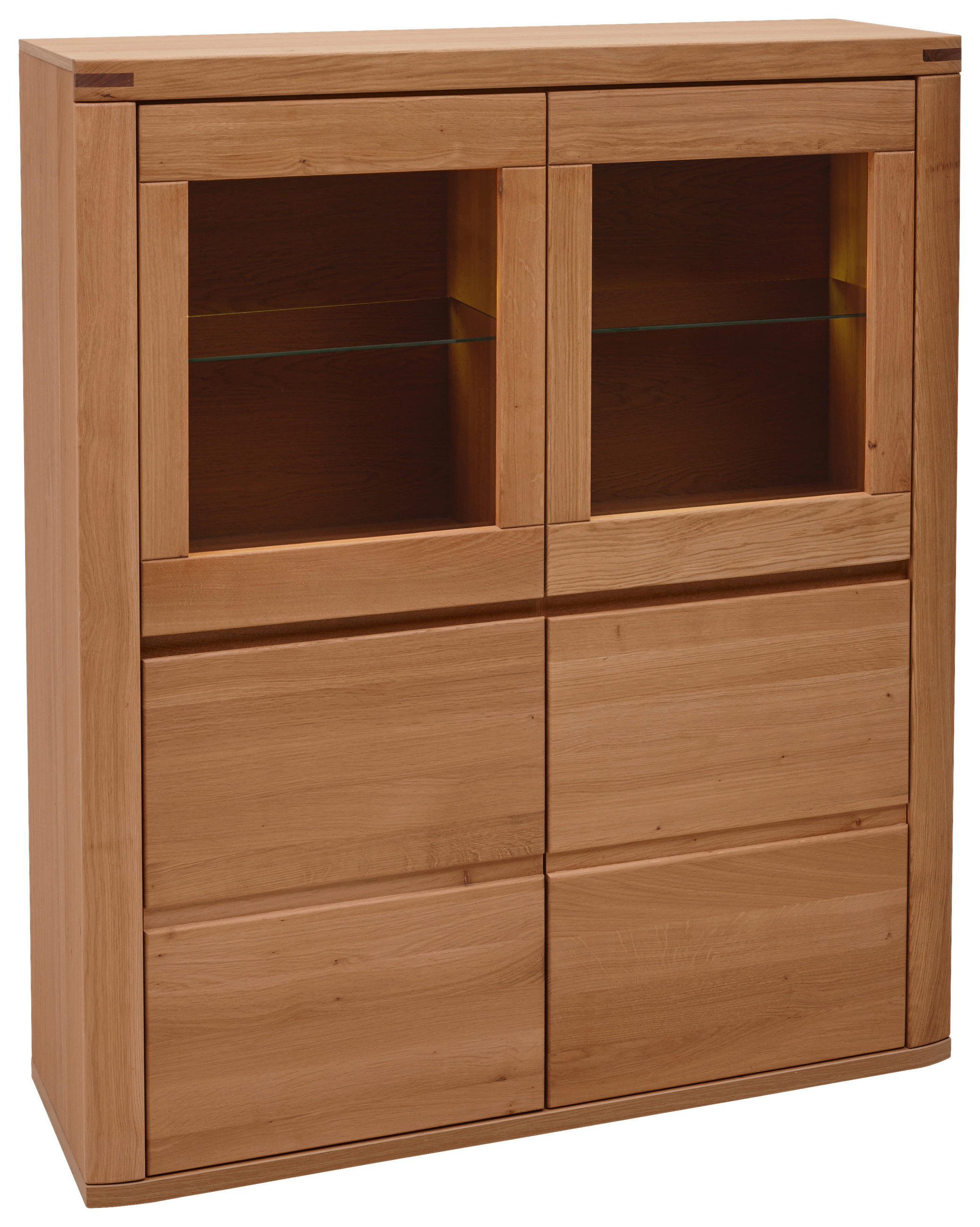 HIGHBOARD Kernbuche  118,4/139,6/37,7 cm  - Kernbuche/Grau, Konventionell, Glas/Holz (118,4/139,6/37,7cm) - Voleo