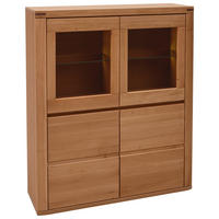 HIGHBOARD Kernbuche  118,4/139,6/37,7 cm  - Kernbuche/Grau, Konventionell, Glas/Holz (118,4/139,6/37,7cm) - Voleo
