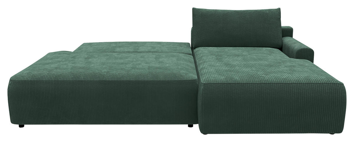 ECKSCHLAFSOFA  mit Schlafen auf Sitzhöhe, Rücken echt, Armteil rechts Cord Dunkelgrün  - Dunkelgrün/Schwarz, MODERN, Kunststoff/Textil (253/167cm) - Trendmanufaktur
