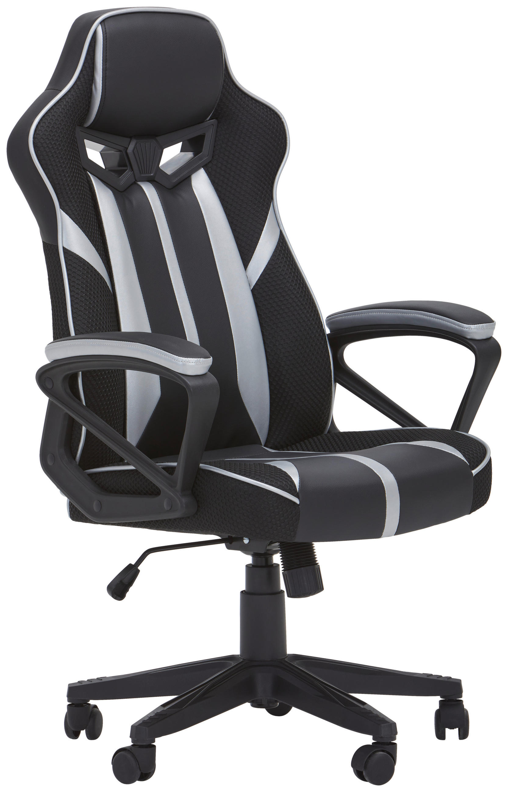 MID.YOU HERNÁ STOLIČKA, vzhľad kože, sieťovina, čierna, strieborná