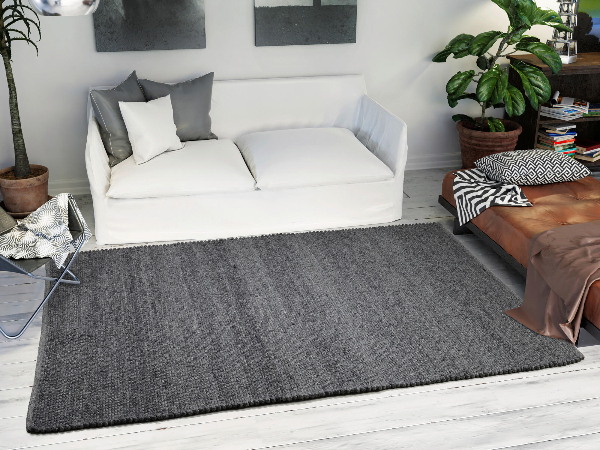 HANDWEBTEPPICH 200/200 cm Helsinki Anthrazit  - Anthrazit, Basics, Textil (200/200cm) - Linea Natura