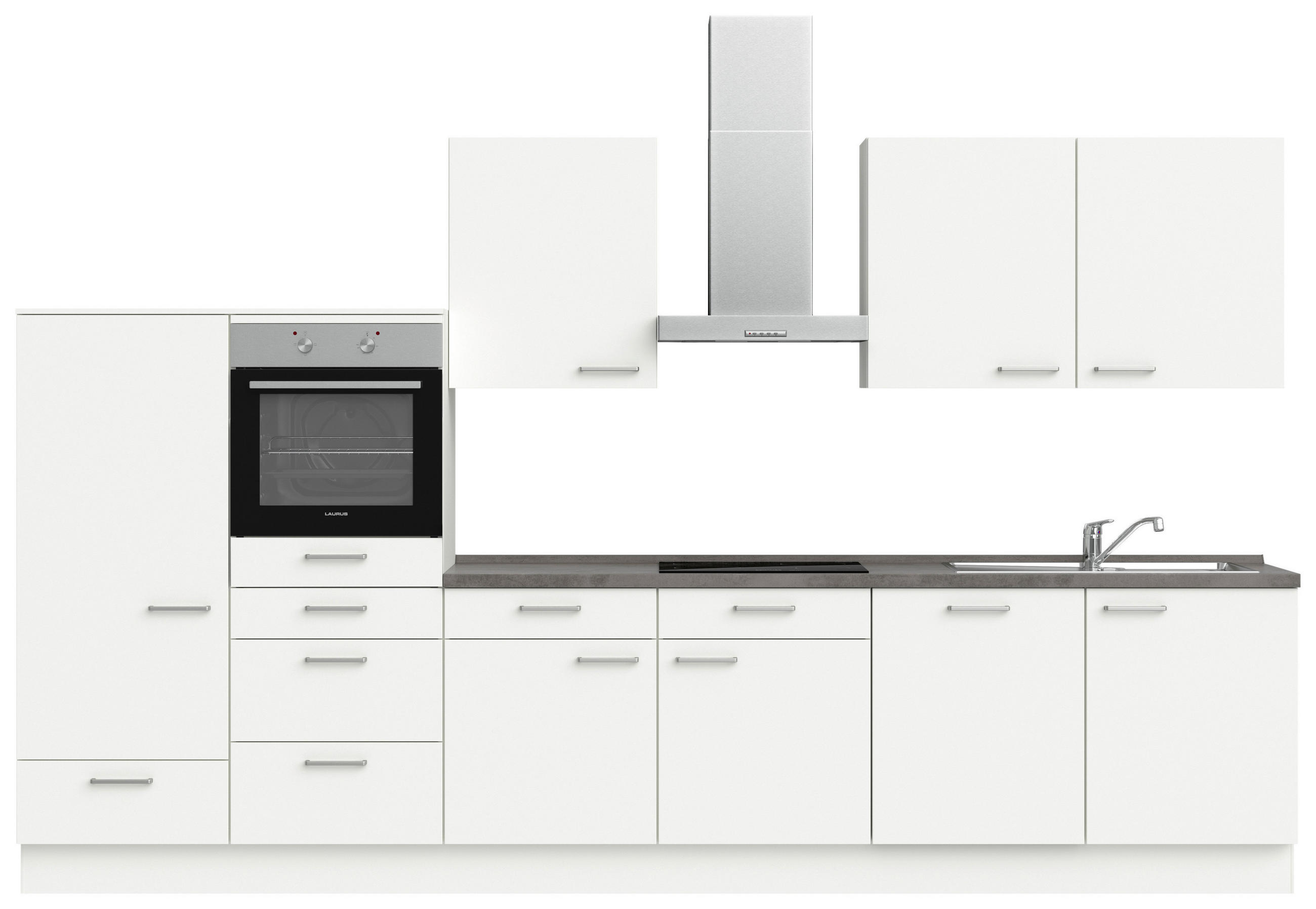 KÜCHENLEERBLOCK 360 cm   in Weiß, Schieferfarben  - Schieferfarben/Edelstahlfarben, MODERN, Holzwerkstoff/Metall (360cm) - Nobilia