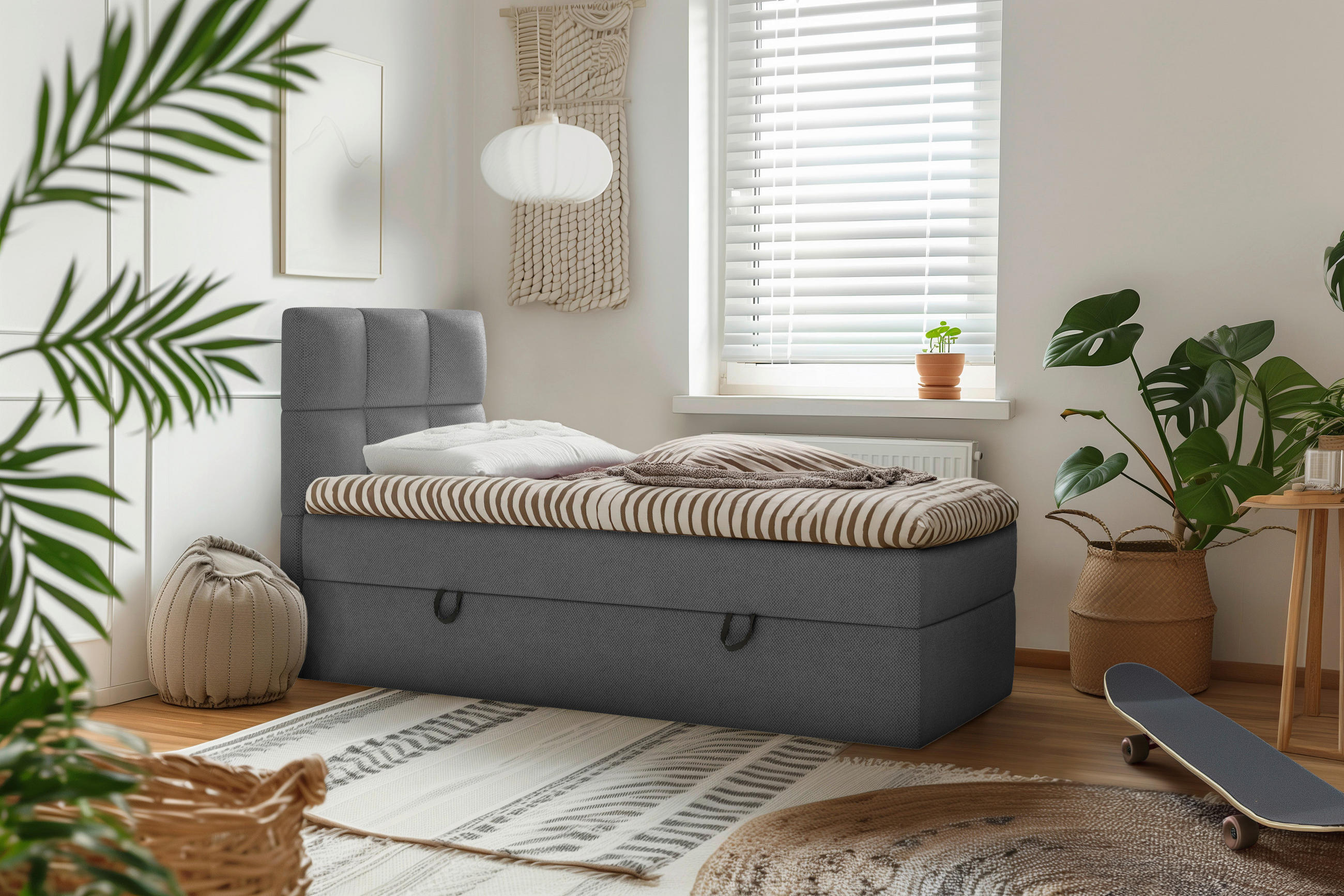 BOXBETT 90/200 cm  in Anthrazit  - Anthrazit/Schwarz, MODERN, Holz/Holzwerkstoff (90/200cm) - MID.YOU