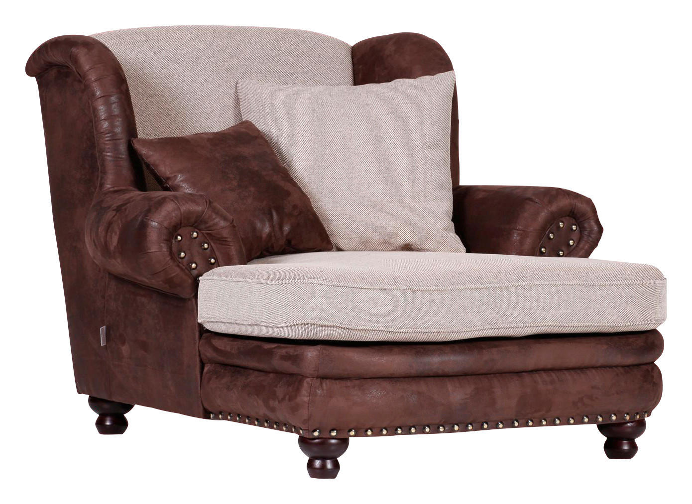 XXL-SESSEL in Lederlook, Webstoff Dunkelbraun, Beige  - Dunkelbraun/Beige, Trend, Holz/Textil (125/100/140cm) - Landscape