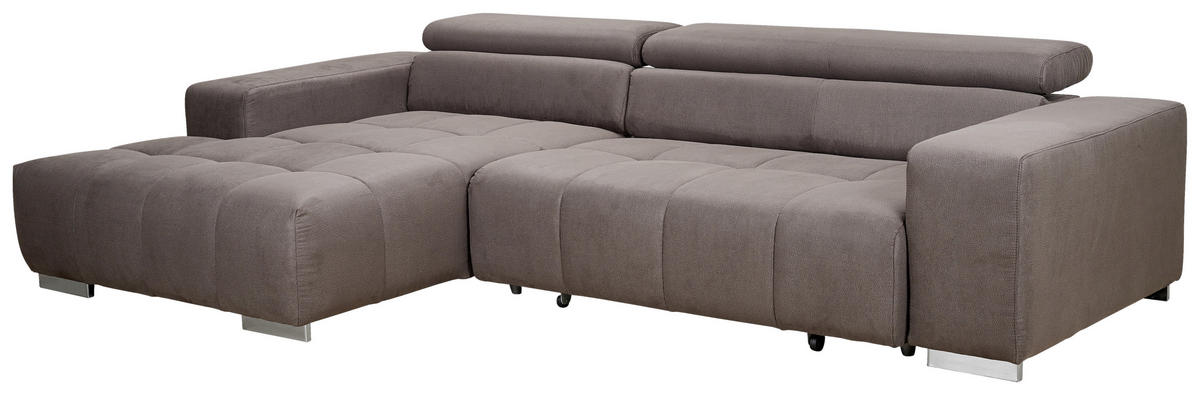 ECKSOFA in Mikrofaser Graubraun  - Graubraun/Silberfarben, Konventionell, Textil/Metall (186/307cm) - Livetastic