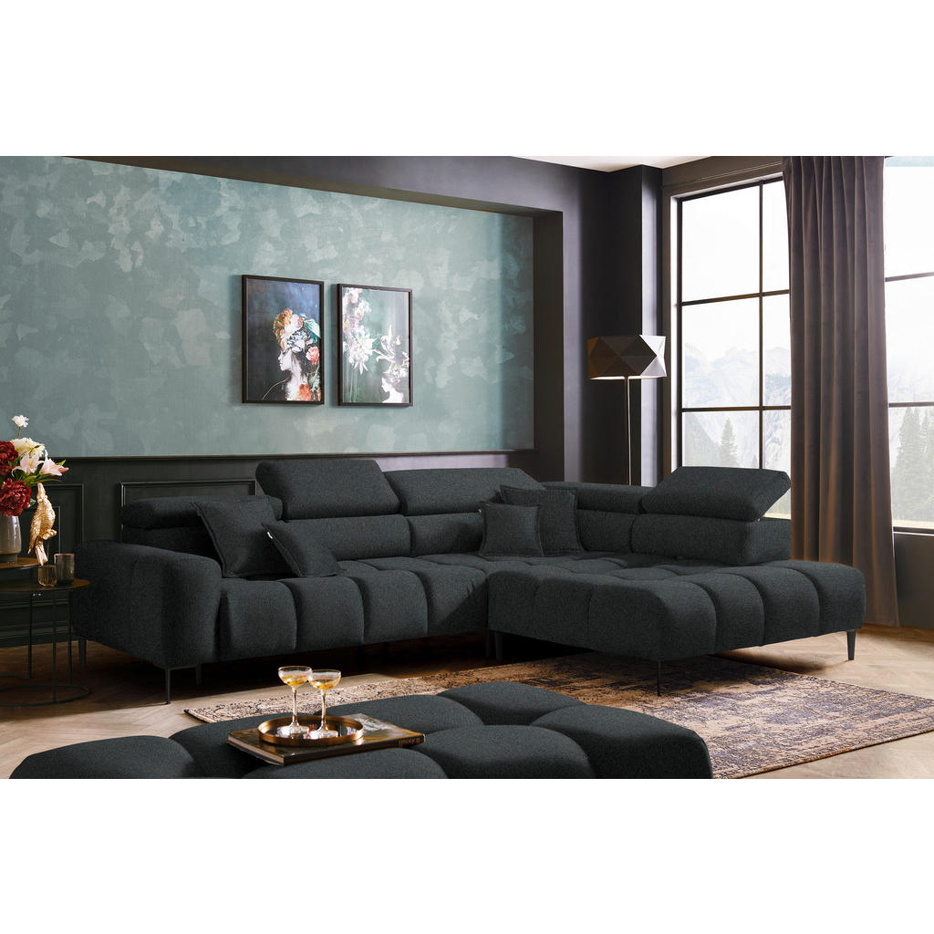 Thumbnail - Welnova Ecksofa, Graphit, Textil, 5-Sitzer, Ottomane rechts, L-Form, 300x216 cm, Made in EU, Typenauswahl, Stoffauswahl,...