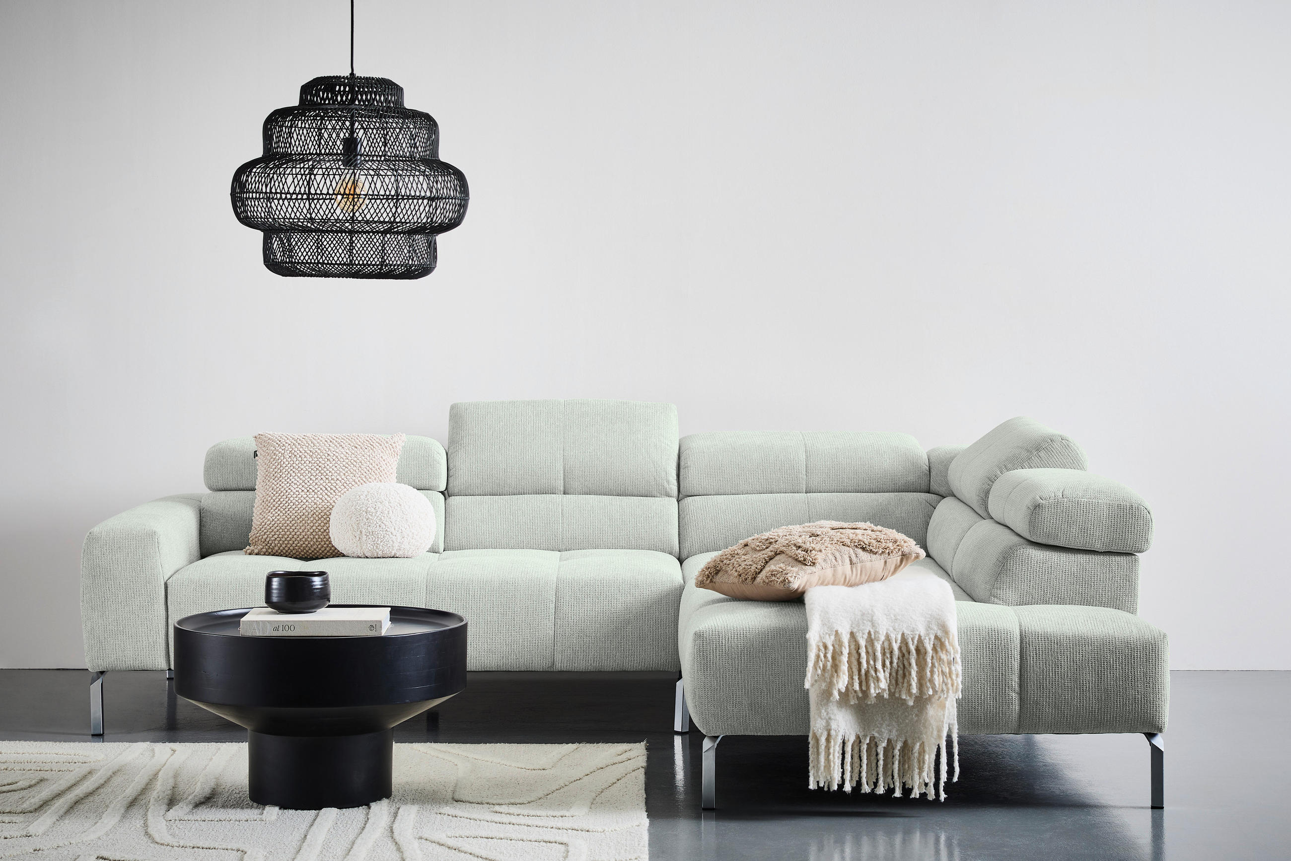 ECKSOFA Grau Flachgewebe  - Chromfarben/Grau, KONVENTIONELL, Textil/Metall (282/224cm) - Hom`in