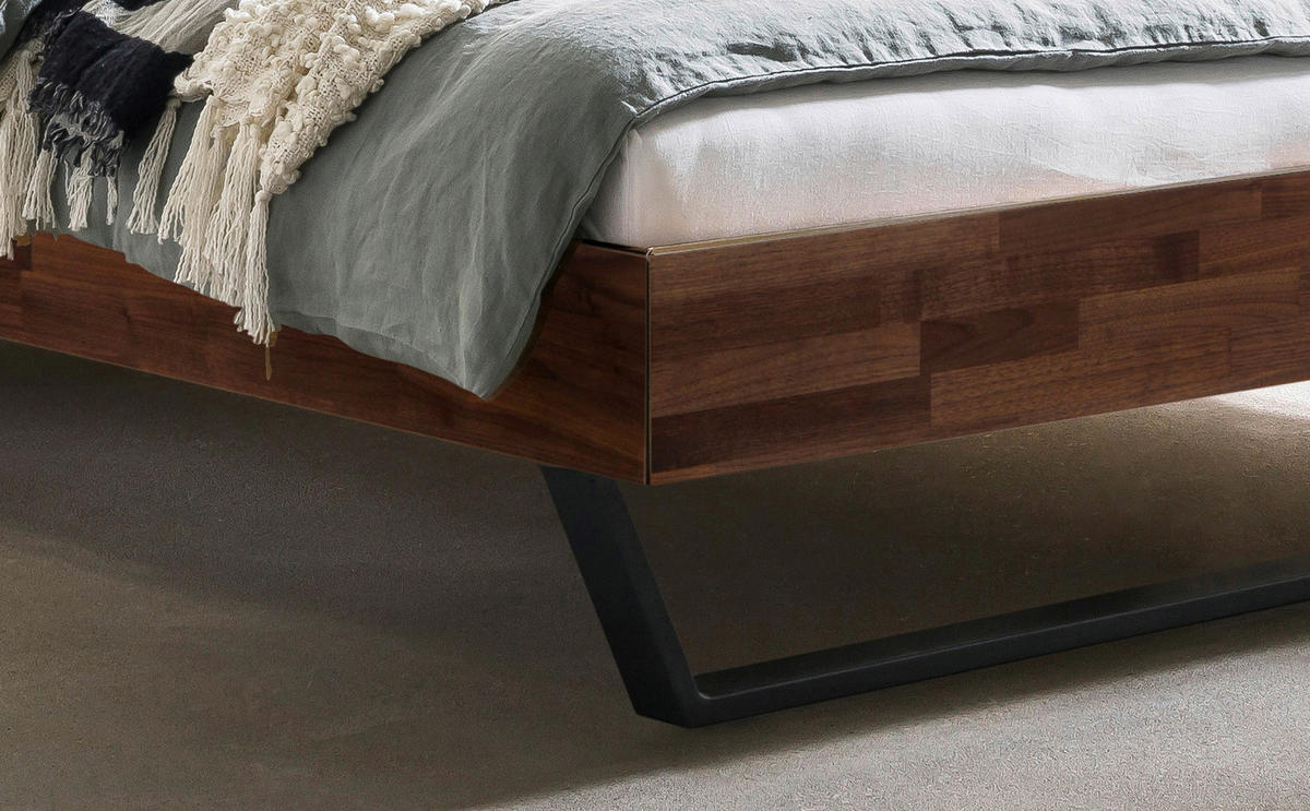BETT 140/200 cm  in Nussbaumfarben  - Nussbaumfarben/Schwarz, Design, Holz/Metall (140/200cm) - Hasena