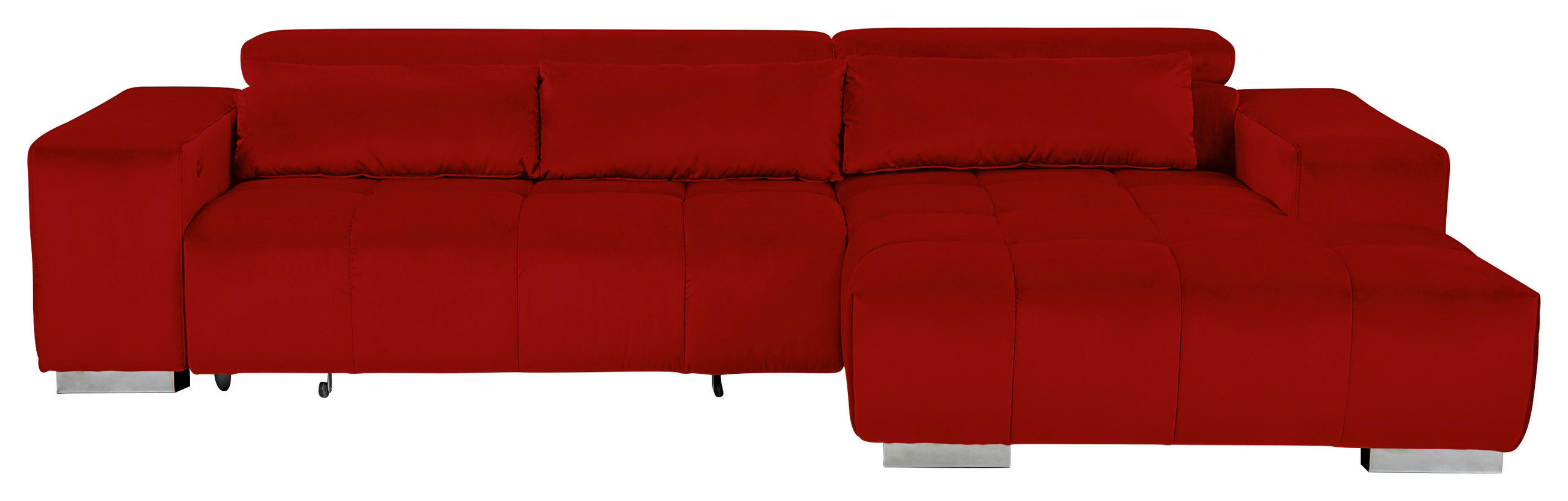 ECKSOFA Rot Velours Kopfteilverstellung  - Silberfarben/Rot, KONVENTIONELL, Textil/Metall (307/186cm) - Livetastic