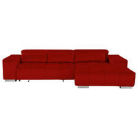 ECKSOFA  Velours Rot  - Silberfarben/Rot, Konventionell, Textil/Metall (307/186cm) - Livetastic